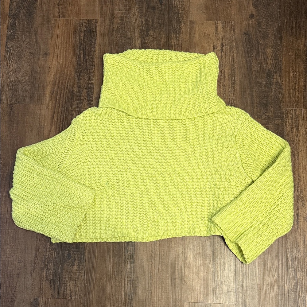 Express Neon Green Cropped Turtleneck Sweater